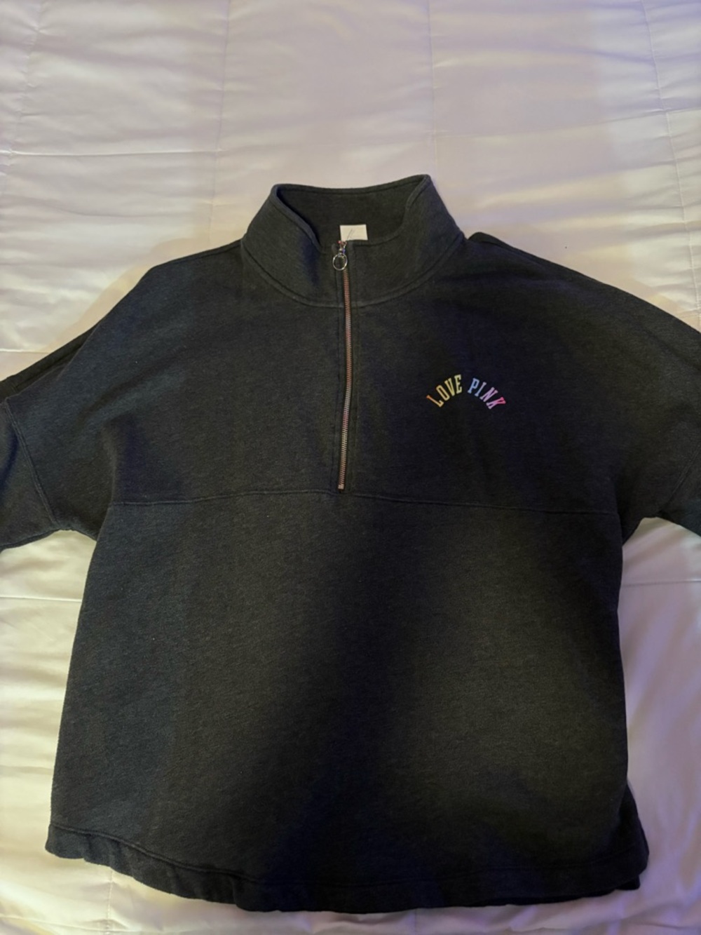 PINK Victoria's Secret Black Half-Zip Sweatshirt with 'Love PINK' Logo